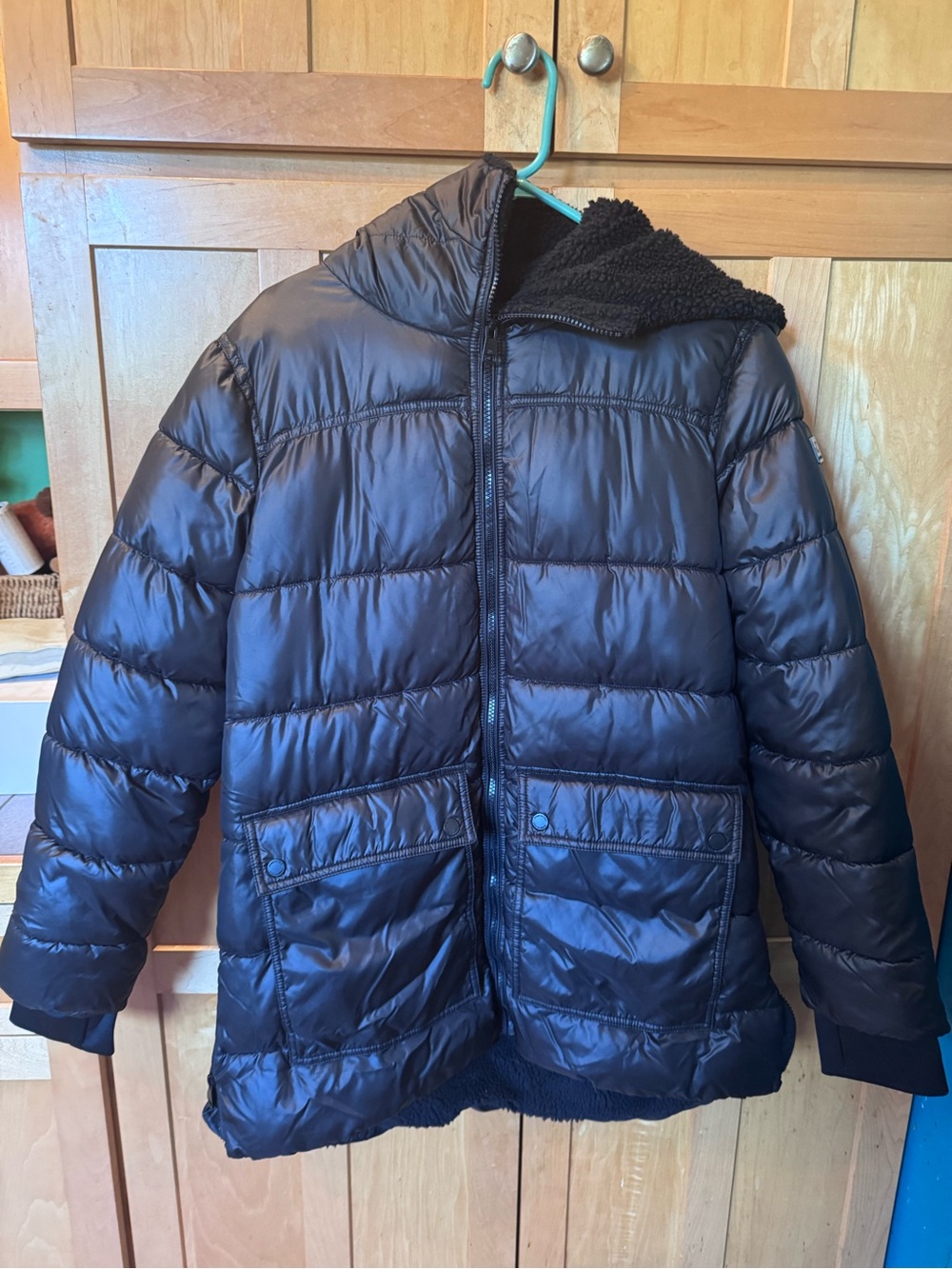 Kenneth Cole Black Quilted Puffer Jacket with Sherpa Lining